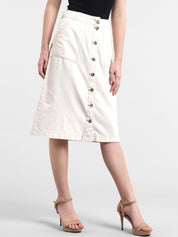 Kotty Women Off-White Solid Denim A-Line Skirt