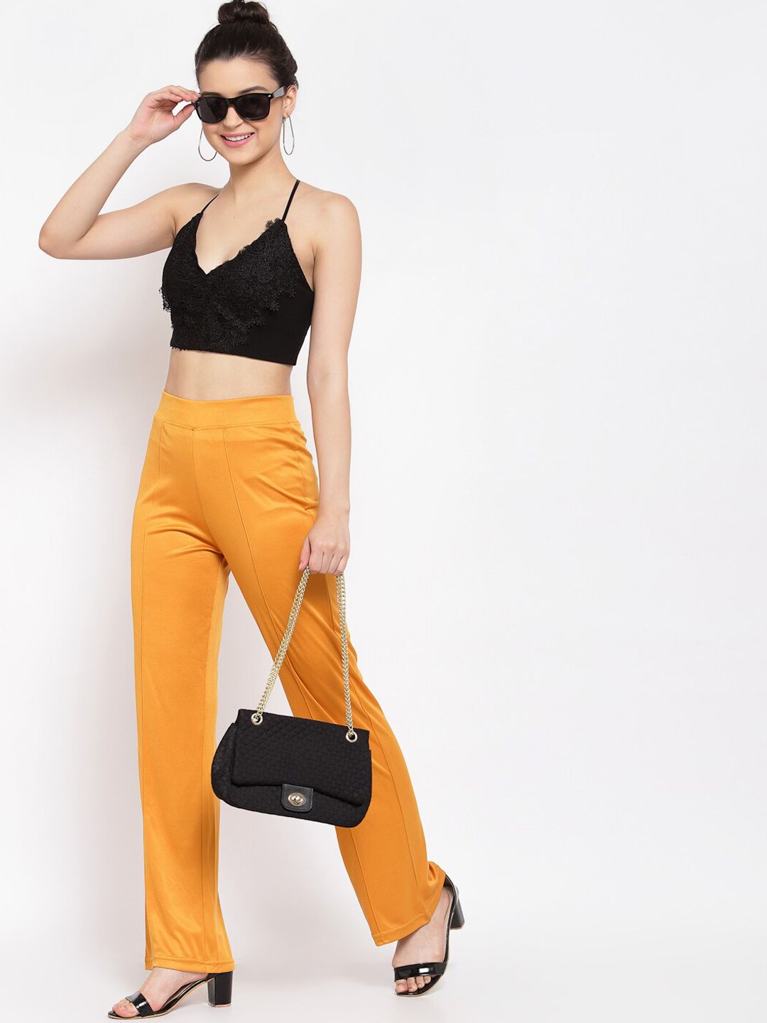 Kotty Women Yellow Flared High-Rise Parallel Trousers