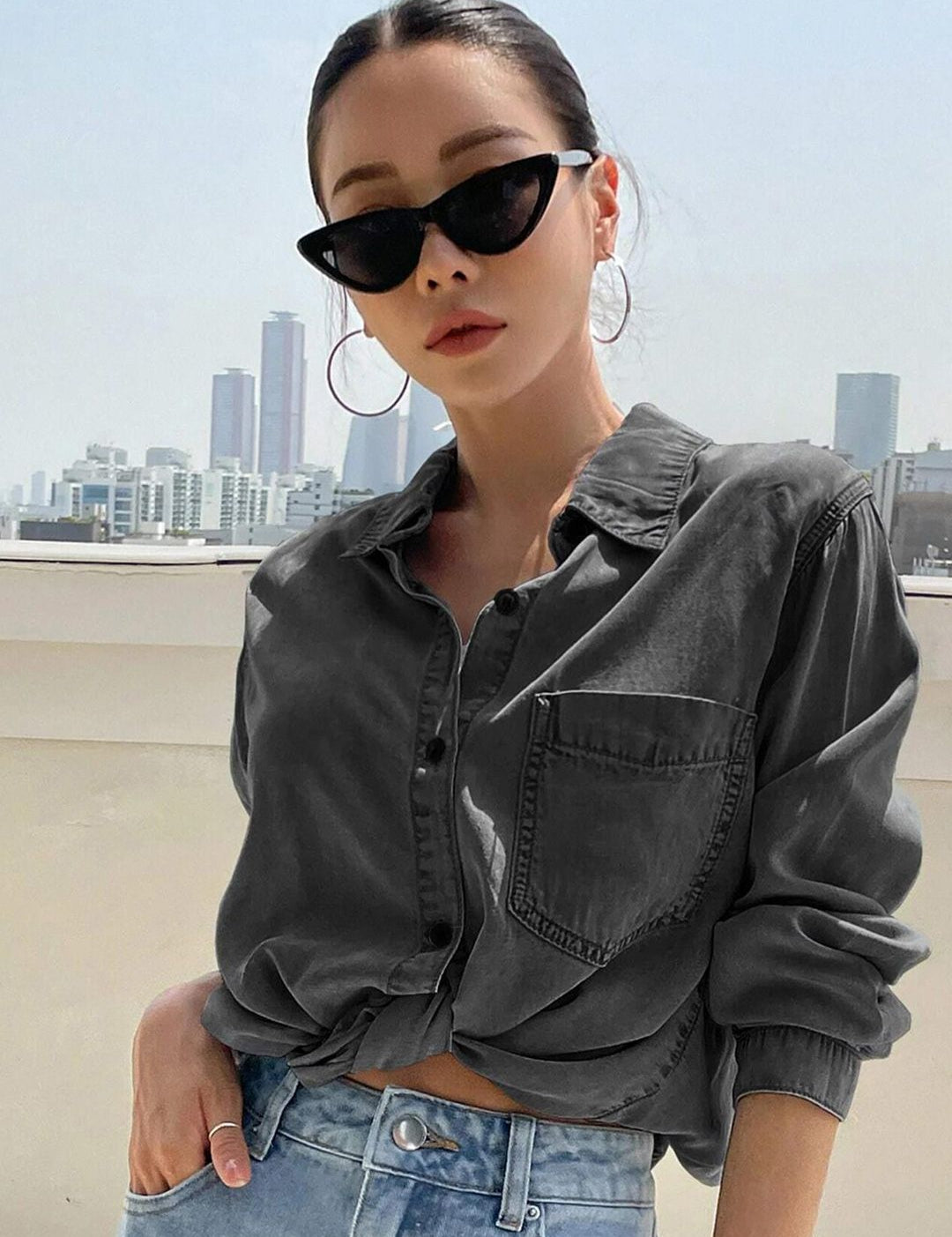 Kotty Women Grey Solid Casual Shirt  