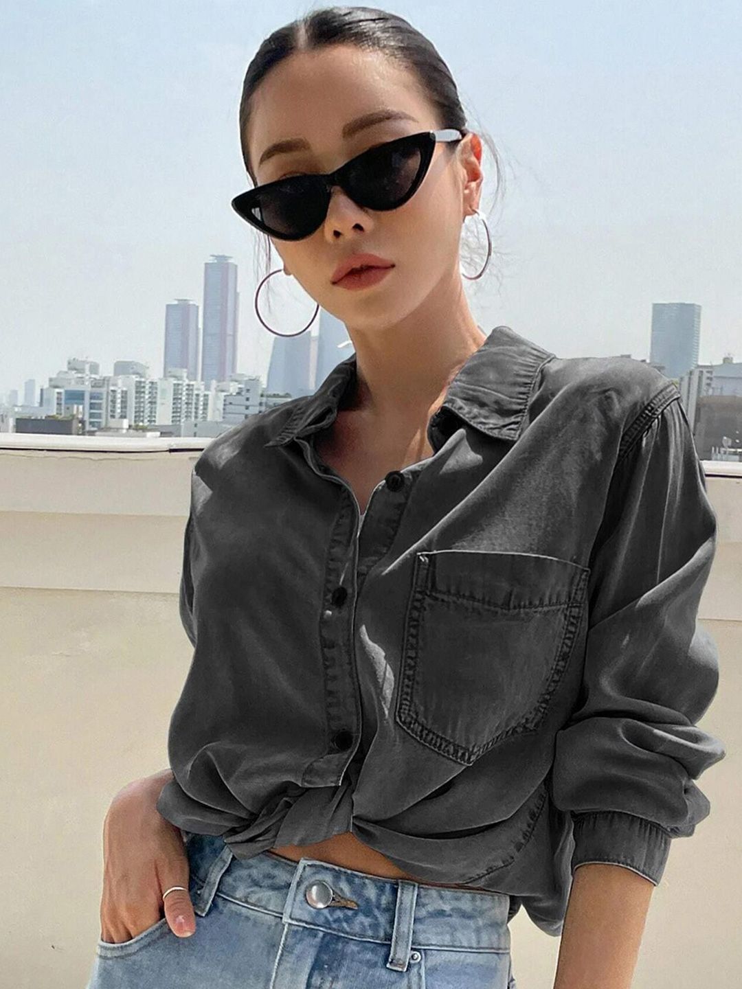 Kotty Women Grey Solid Casual Shirt  