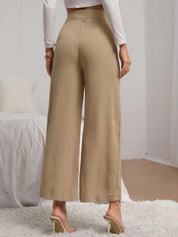 Kotty Women Beige Relaxed Straight Fit High-Rise Easy Wash Pleated Trousers