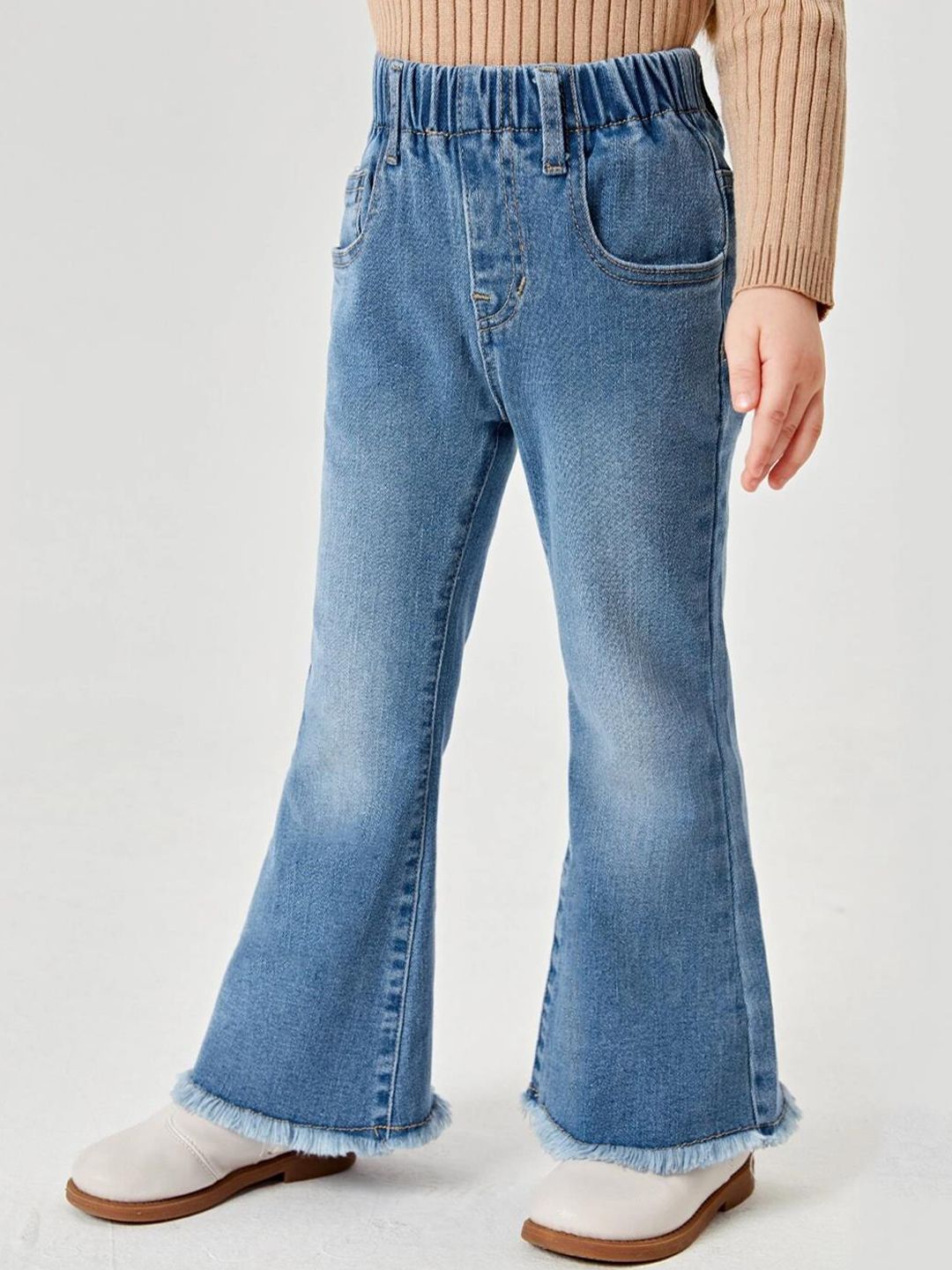 Kotty Girls Blue Jean Fit Bootcut Heavy Fade Stretchable Jeans