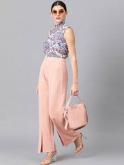 Kotty White Floral Printed High Neck Crepe Top