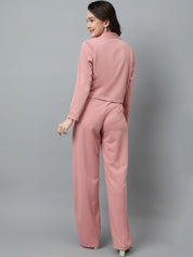 KOTTY BIZwear Pink Notched Lapel Collar Blazer & Mid Rise Trouser