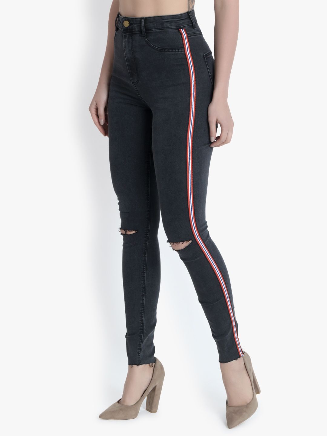 Kotty Women Navy Blue Skinny Fit High-Rise Slash Knee Jeans