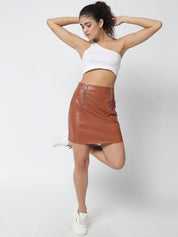 Kotty Women Brown Solid Mini Skirt