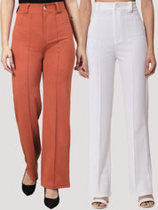 Kotty Women Pack Of 2 Relaxed Straight Leg Fit High-Rise Easy Wash Trousers