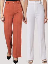 Kotty Women Pack Of 2 Relaxed Straight Leg Fit High-Rise Easy Wash Trousers