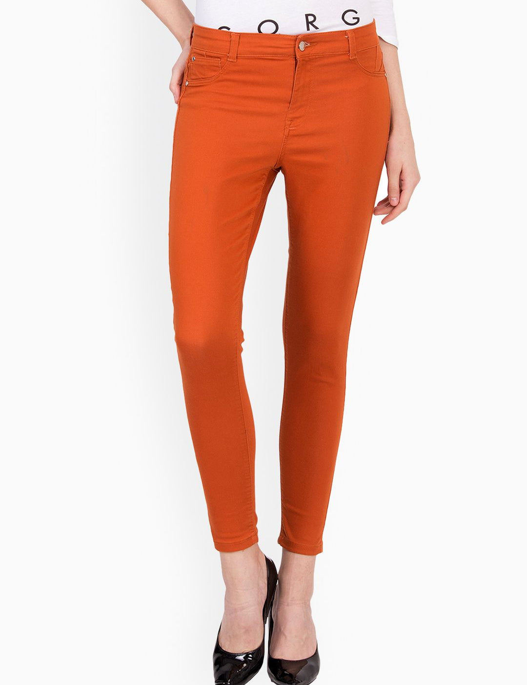 Kotty Women Orange Skinny Fit High-Rise Clean Look Stretchable Jeans