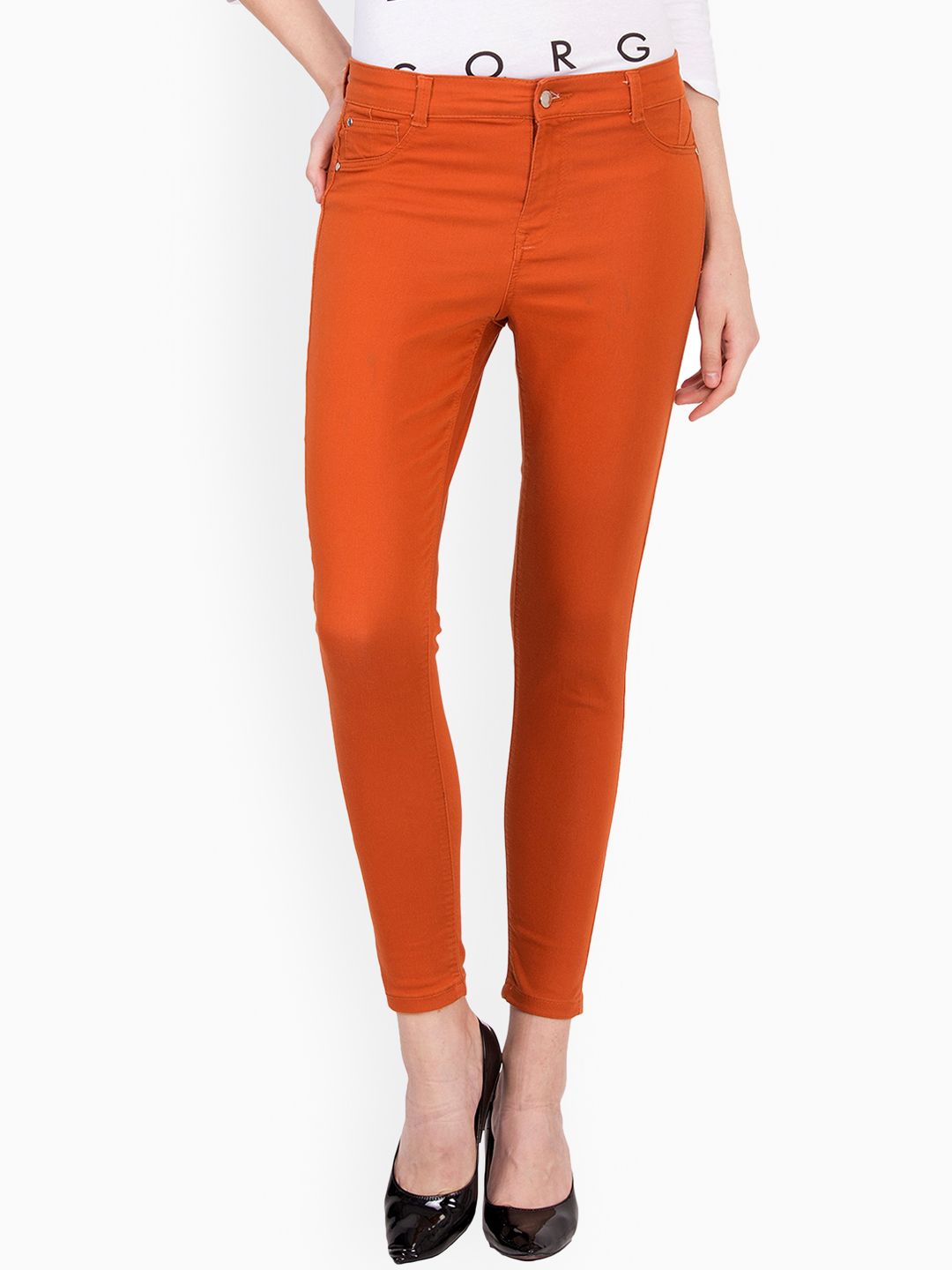 Kotty Women Orange Skinny Fit High-Rise Clean Look Stretchable Jeans