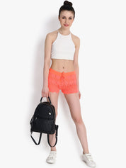 Kotty Women Orange Self Design Regular Fit Regular Shorts