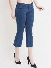 Kotty Women Blue Cropped Flared Low-Rise Stretchable Jeans