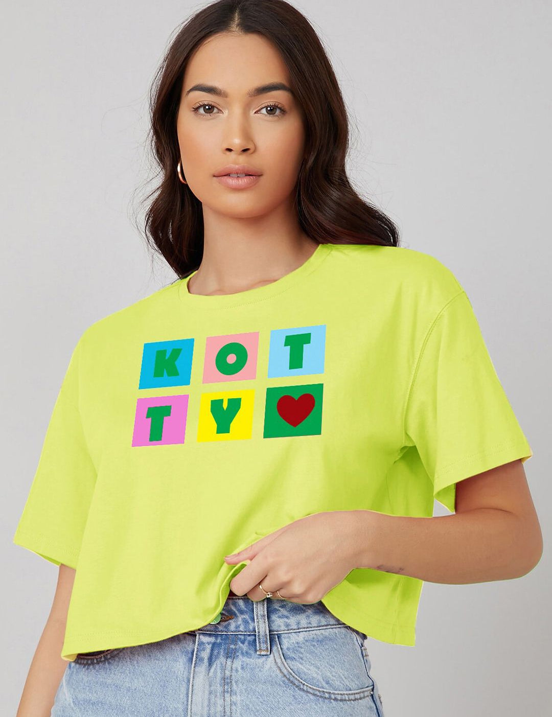Kotty Typography Printed Round Neck Oversized T-shirt