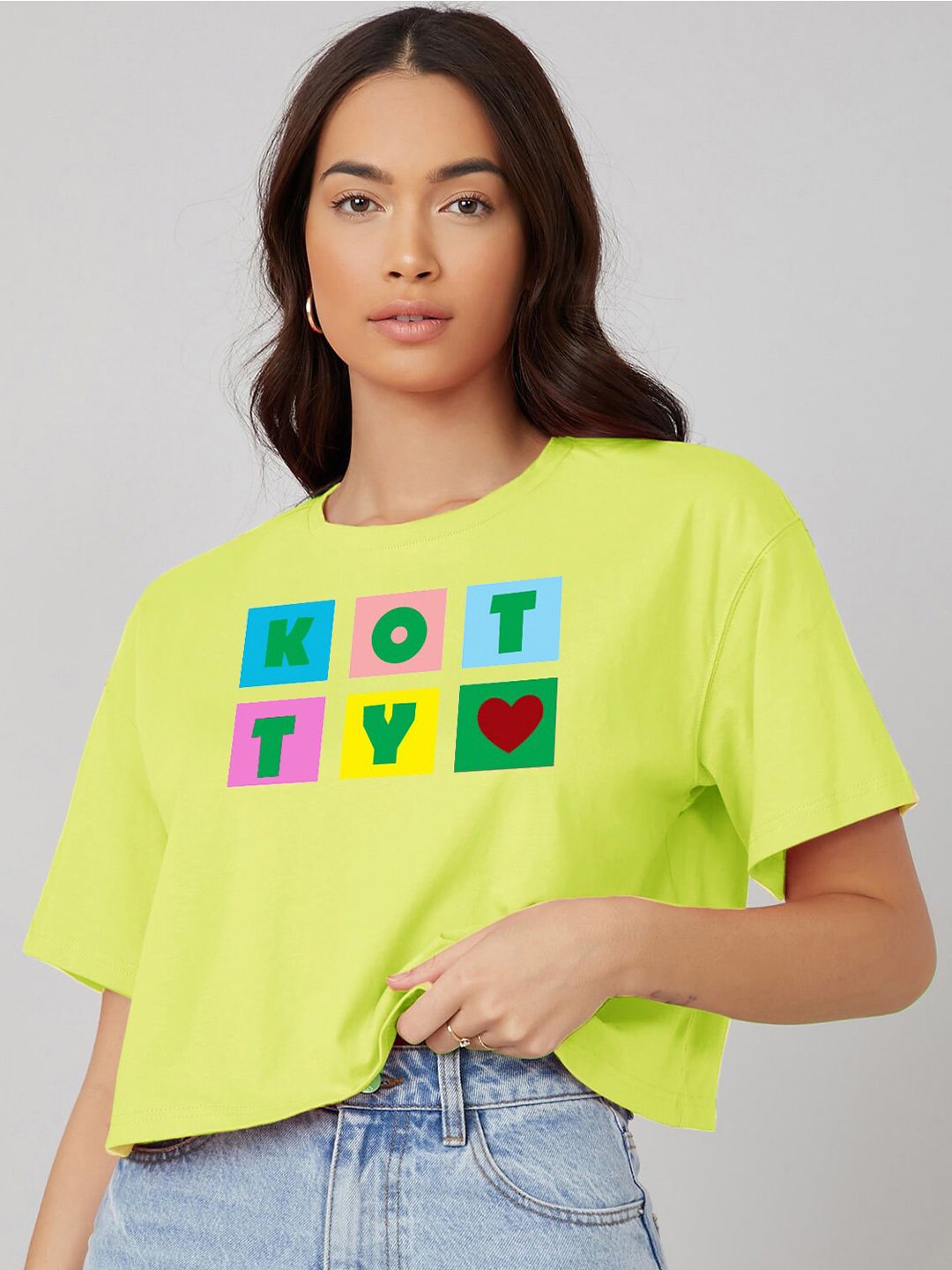 Kotty Typography Printed Round Neck Oversized T-shirt