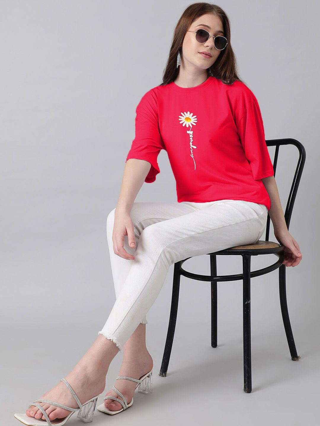 KOTTY Basics Graphic Printed Drop-Shoulder Sleeves Oversized T-shirt