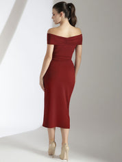 Kotty Maroon Off Shoulder Neck Top With Skirt