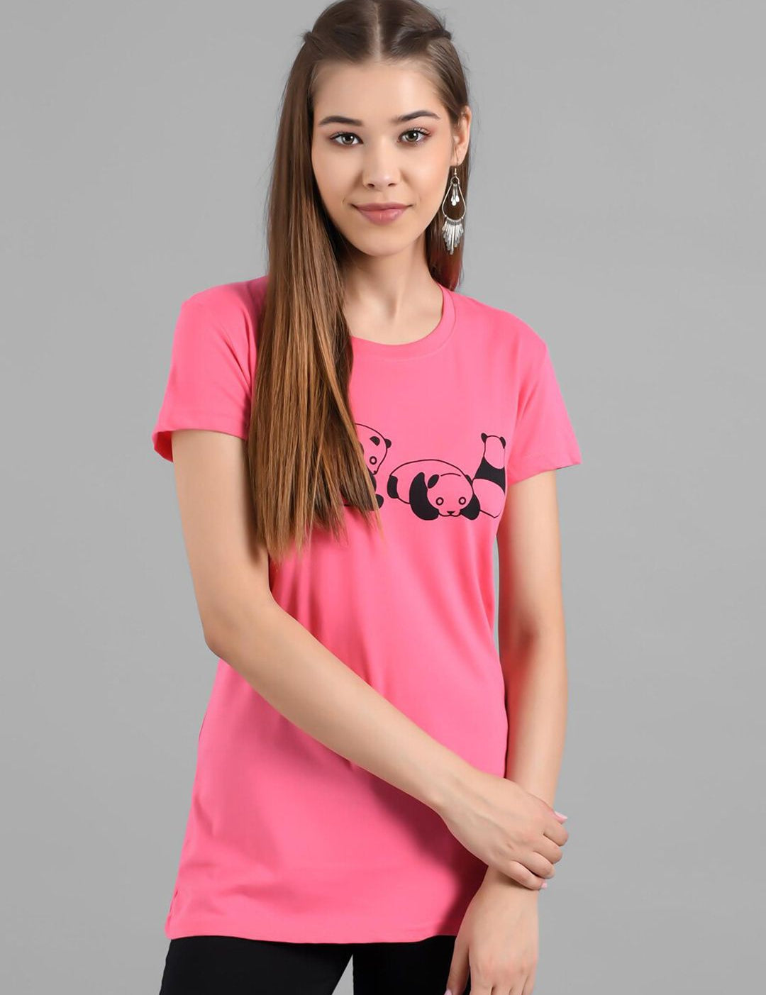 Kotty Women Pink Printed Round Neck T-shirt