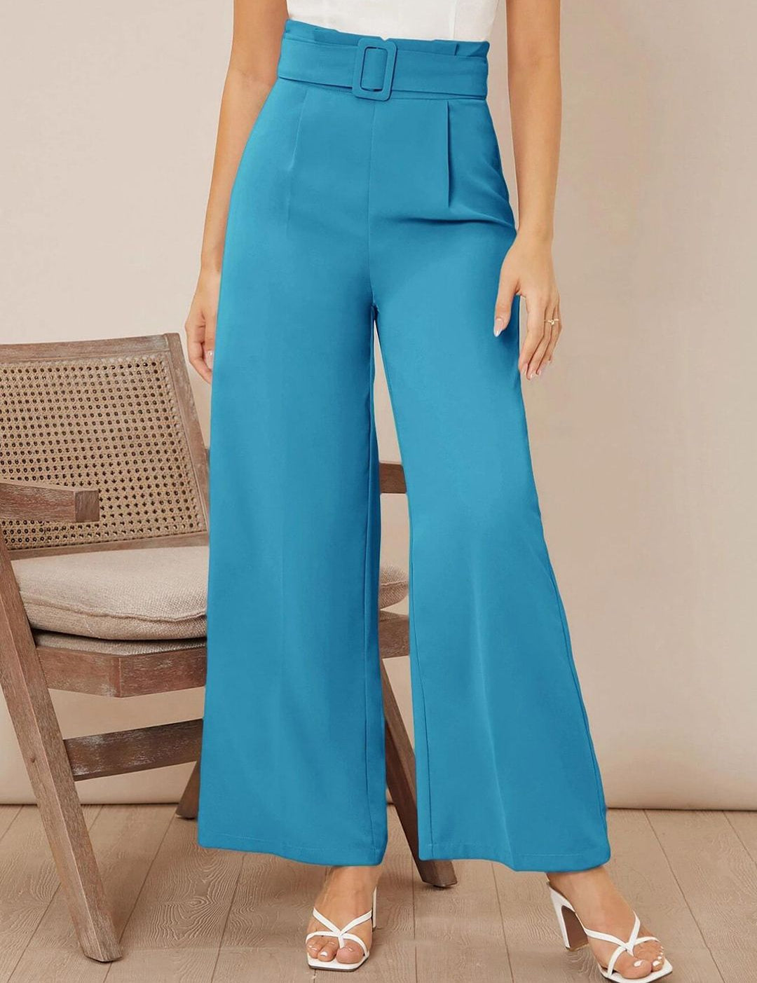 CURVE BY KOTTY BIZwear Women Relaxed Straight Leg High-Rise Pleated Trouser