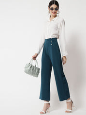 Kotty Women Green Relaxed Straight Fit High-Rise Trousers