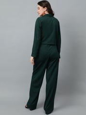 KOTTY BIZwear Green Notched Lapel Collar Blazer & Mid Rise Trouser