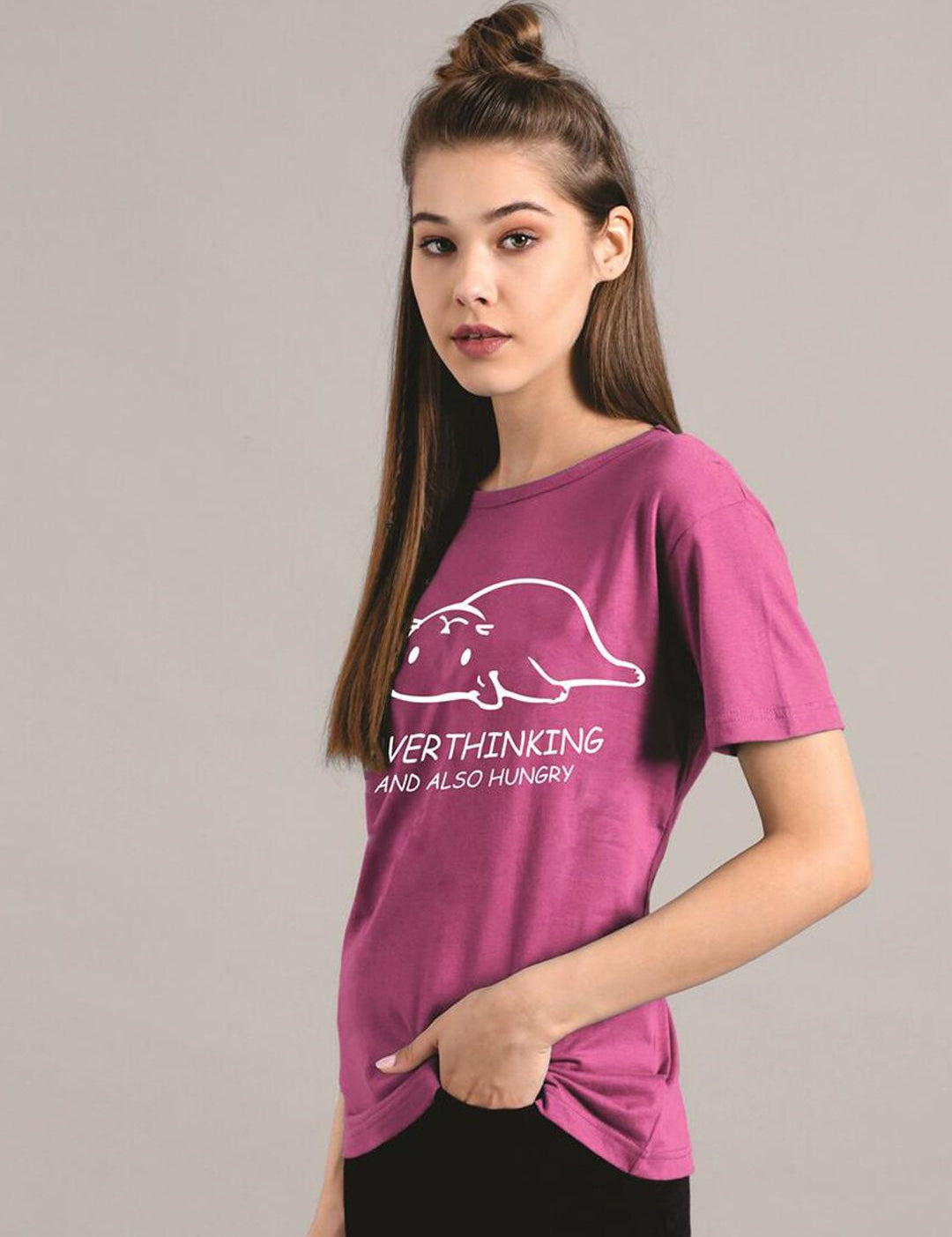 Kotty Women Purple Printed Round Neck T-shirt