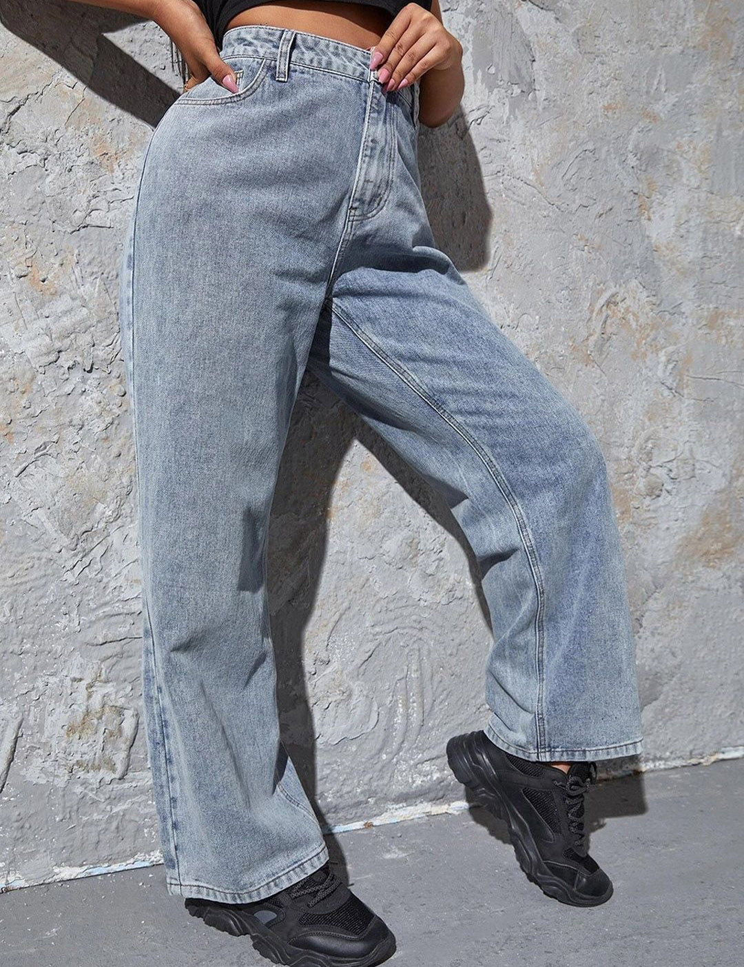 Kotty Women Jean Wide Leg High-Rise Heavy Fade Stretchable Jeans