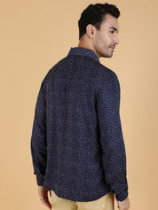 Kotty Men Relaxed Spread Collar Graphic Printed Cotton Casual Shirt