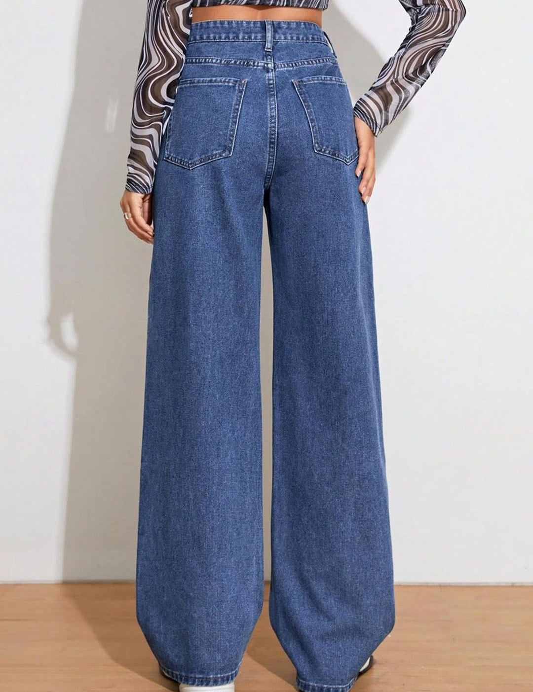 KOTTY Basics Women Blue Jean Wide Leg High-Rise Clean Look Stretchable Jeans