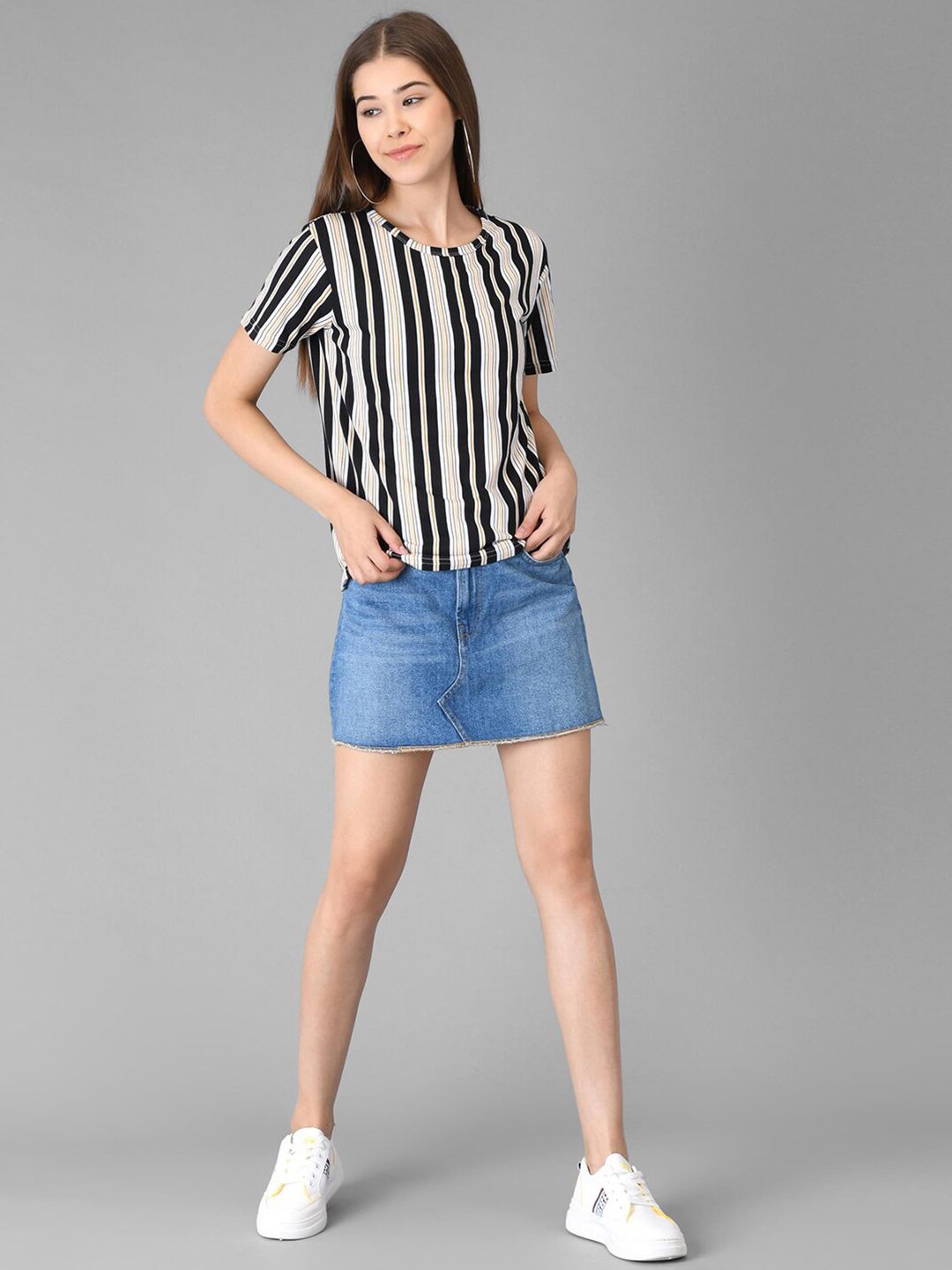Kotty Striped Round Neck T-shirt