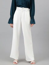 KOTTY BIZwear Women White Relaxed Straight Leg Straight Fit High-Rise Easy Wash Pleated Trousers