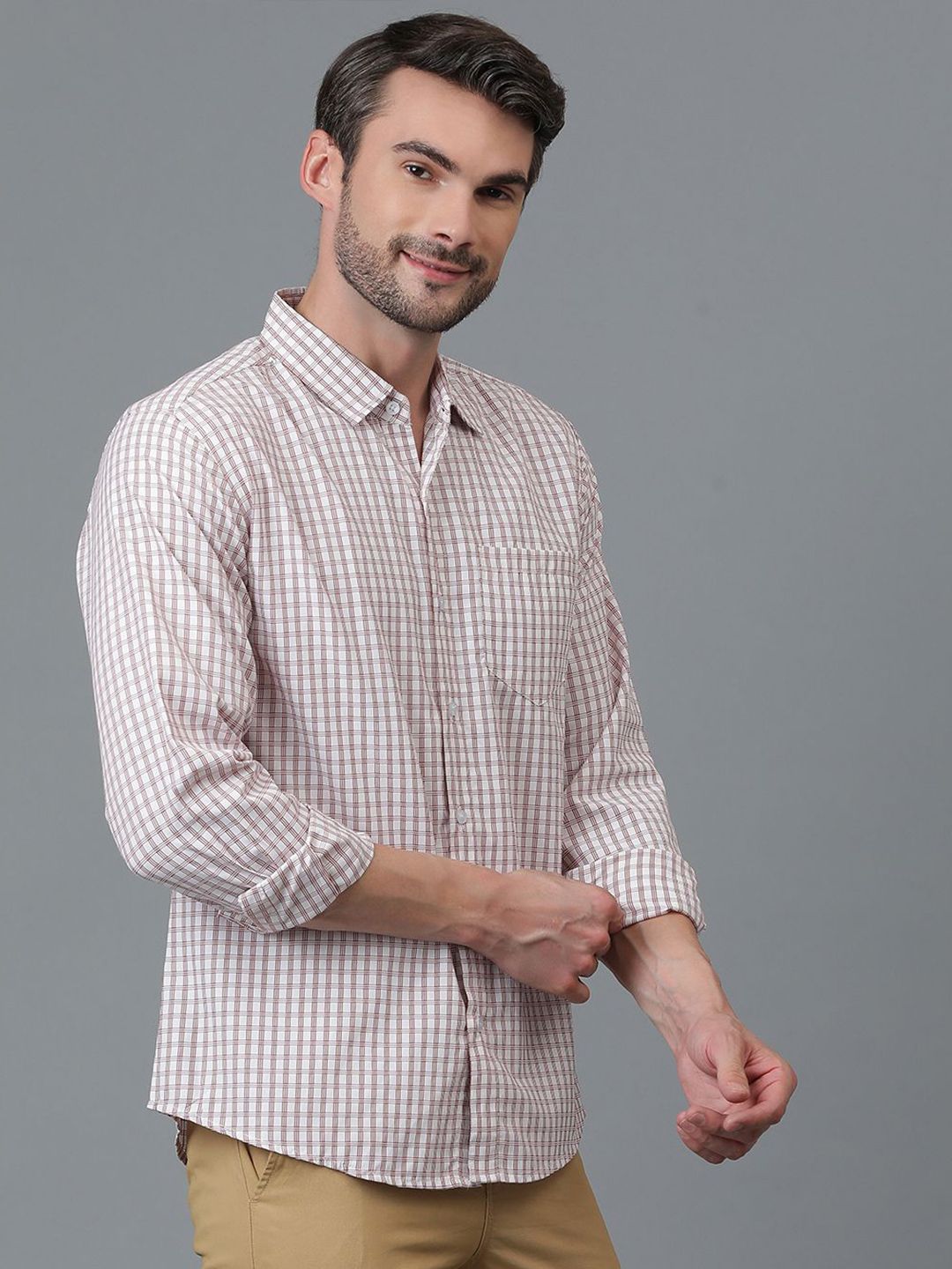 Kotty White & Red New Checked Spread Collar Casual Shirt