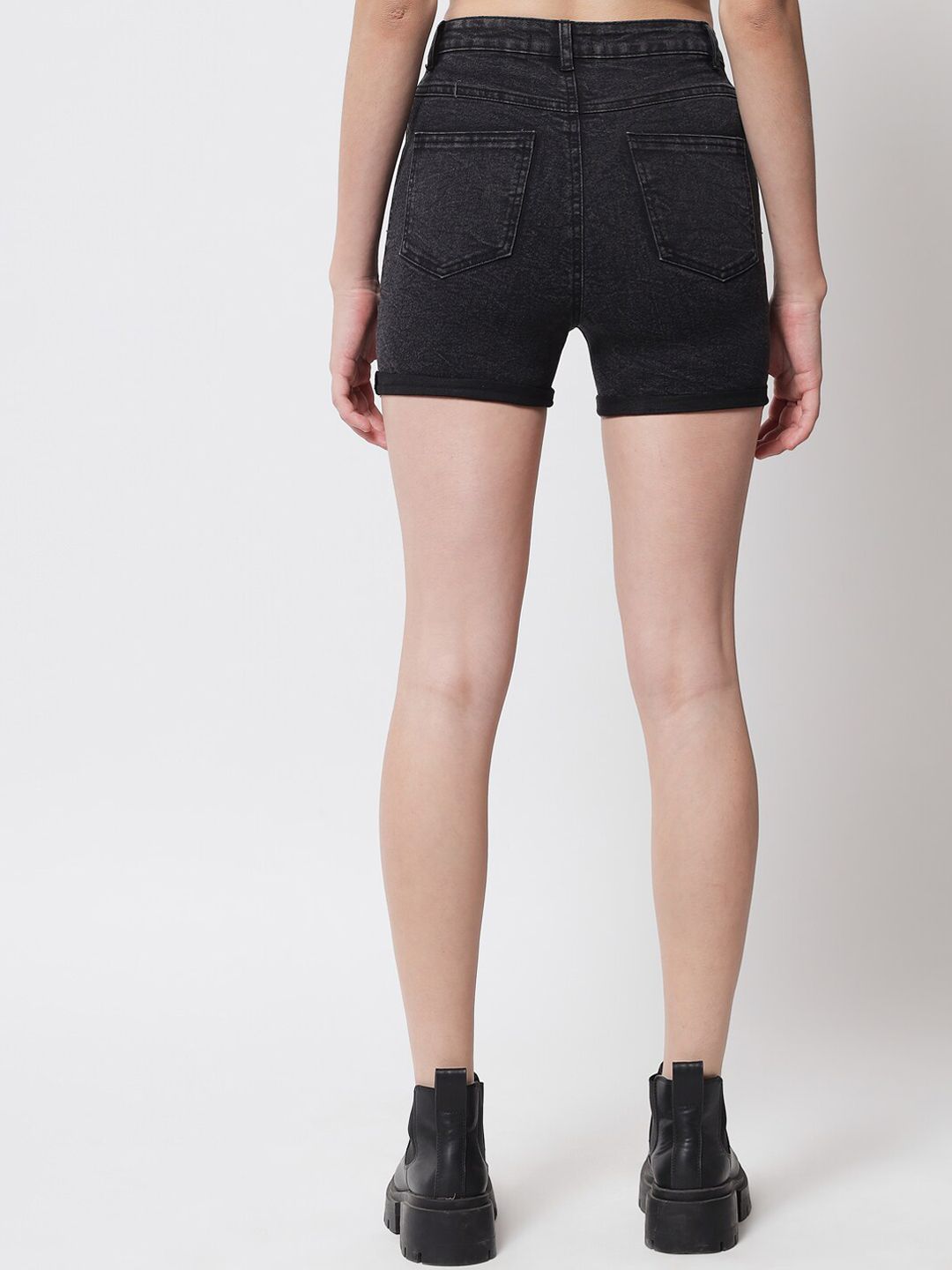Kotty Women Black High-Rise Denim Shorts