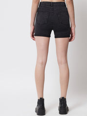 Kotty Women Black High-Rise Denim Shorts