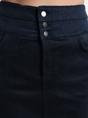 Kotty Women Navy Blue Solid Denim Pencil Skirt