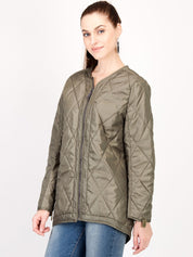 Kotty Women Brown Solid Insulator Longline Quilted Jacket