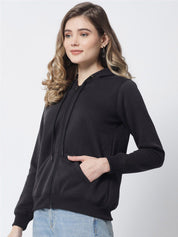 Kotty Women Black Hooded Fleece Sweatshirt