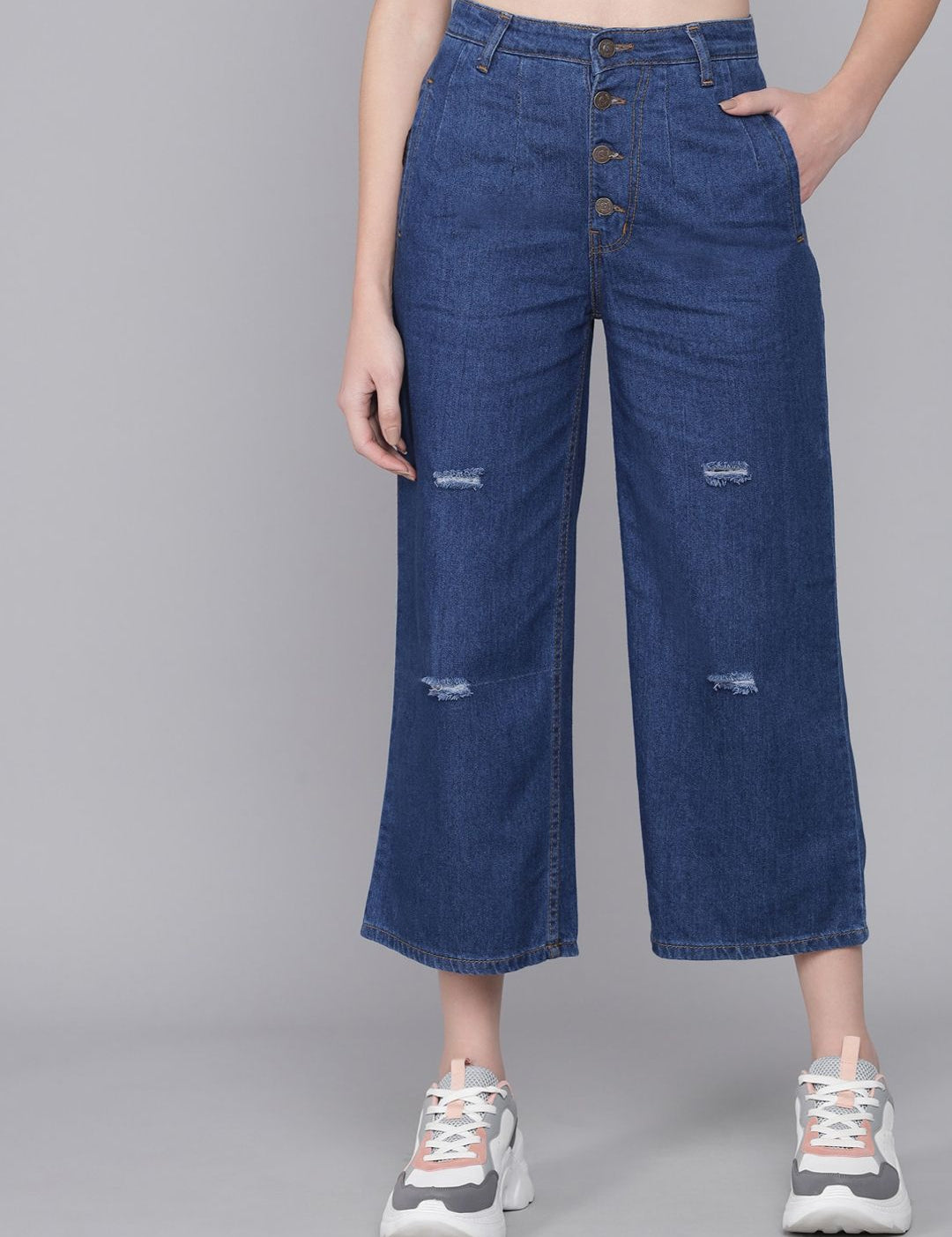 Kotty Women Blue Flared High-Rise Mildly Distressed Jeans