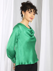 Kotty Green Cowl Neck Bishop Sleeves Satin Top