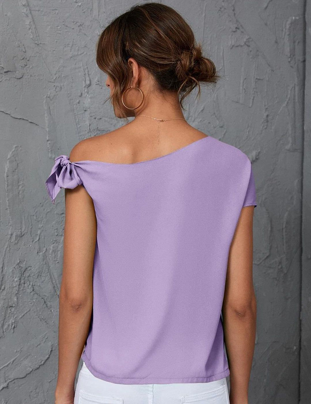 Kotty Purple One Shoulder Tie Up Extended Sleeves Regular Top