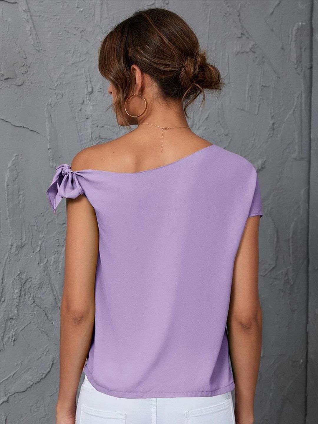 Kotty Purple One Shoulder Tie Up Extended Sleeves Regular Top