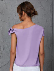 Kotty Purple One Shoulder Tie Up Extended Sleeves Regular Top