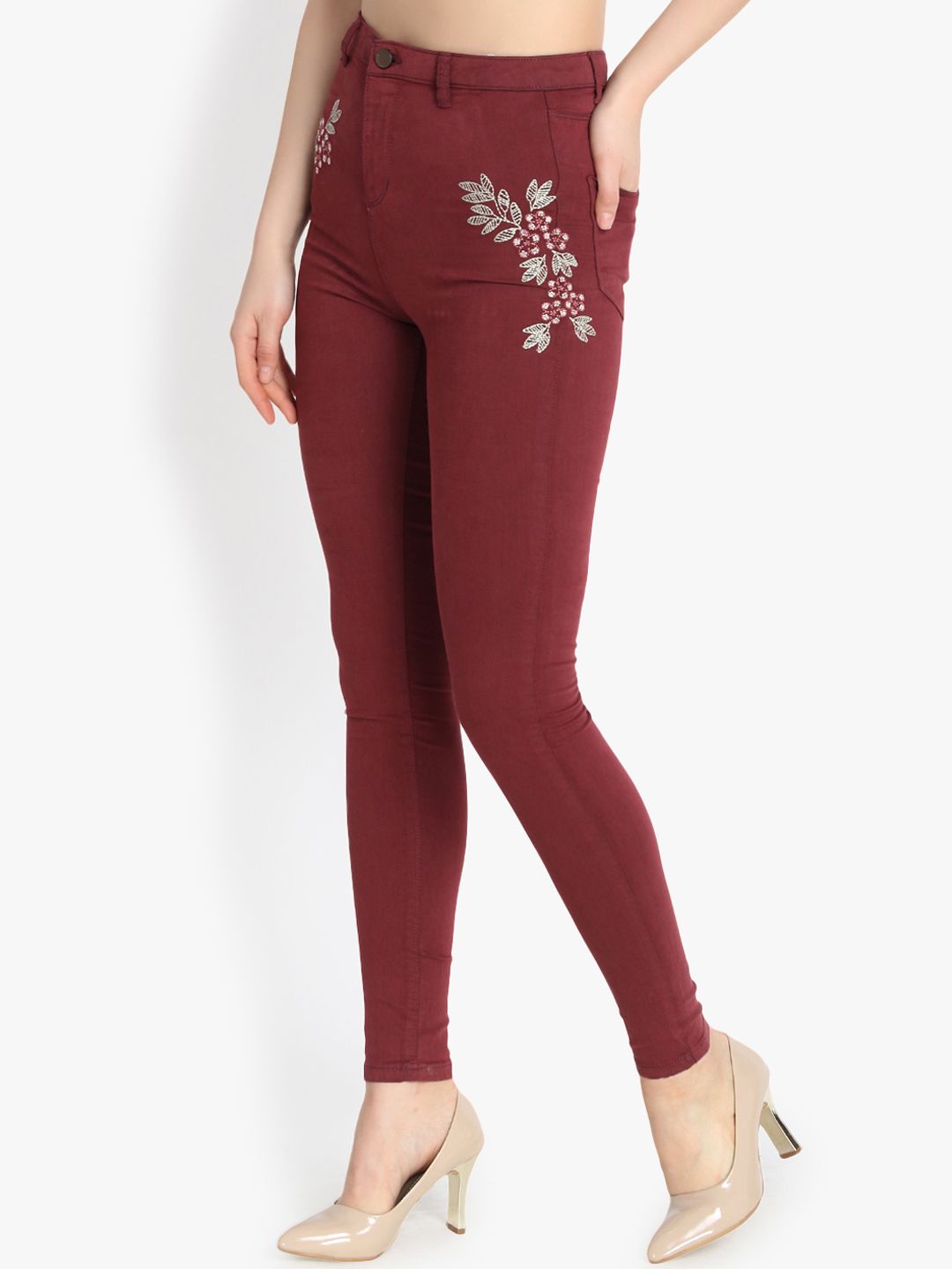 Kotty Women Maroon Skinny Fit Clean Look High-Rise Stretchable Jeans