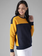 Kotty Women Yellow & Blue Colourblocked Sweatshirt