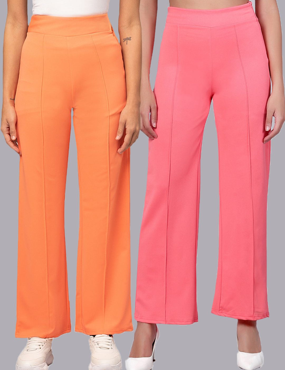 Kotty Women Pack Of 2 Straight Fit High-Rise Easy Wash Trousers