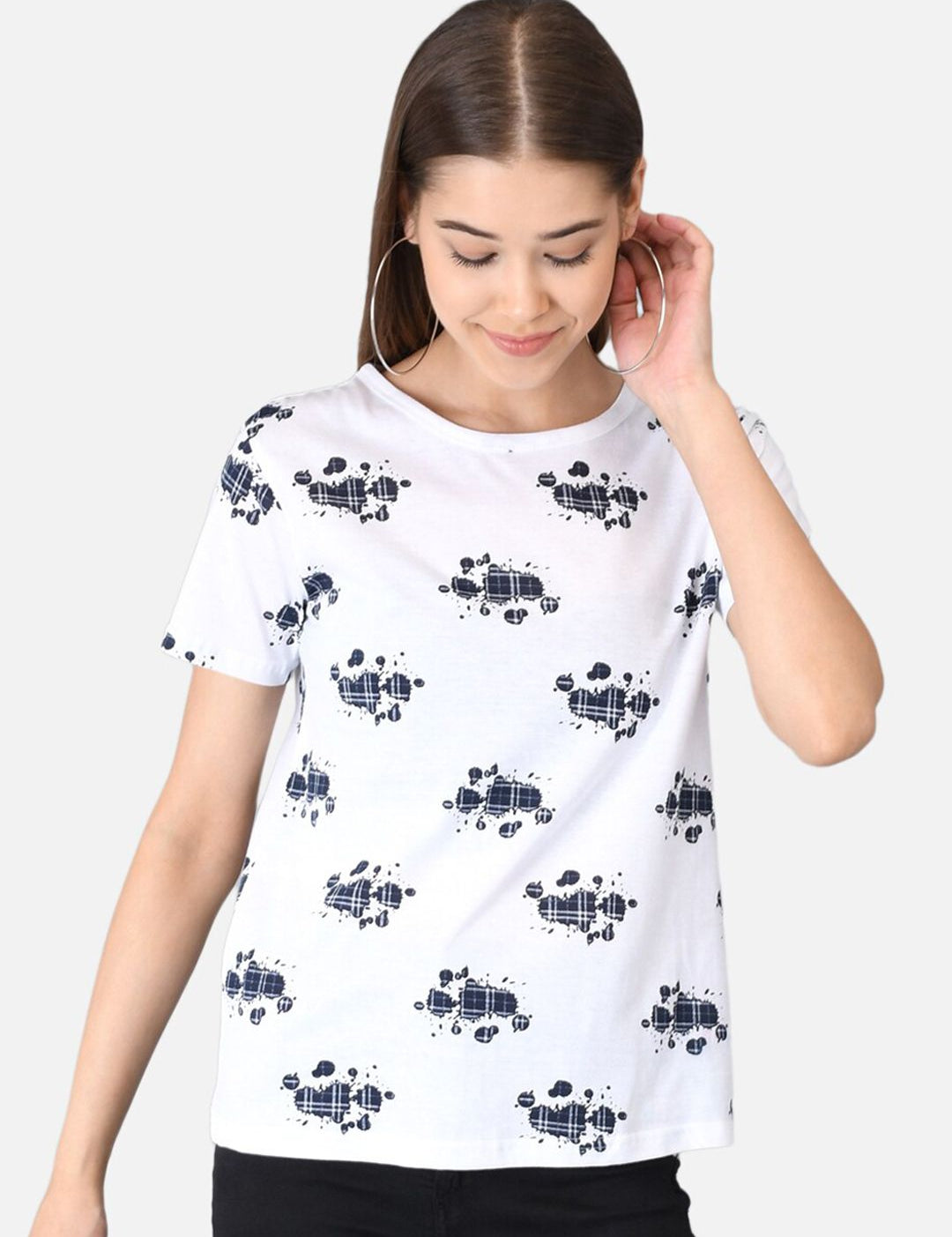 Kotty Women White Printed Round Neck T-shirt