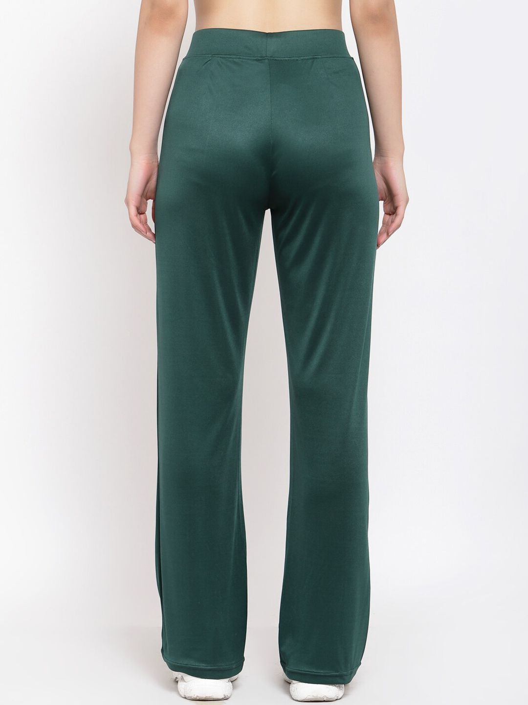 Kotty Women Green Flared High-Rise Parallel Trousers