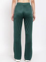 Kotty Women Green Flared High-Rise Parallel Trousers
