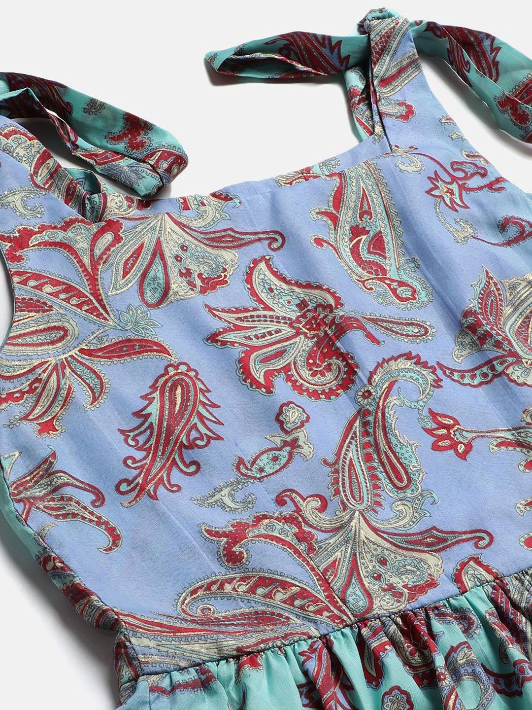 Kotty Purple And Sea Green Paisley Printed Fit & Flare Midi Dress