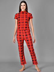 Kotty Women Red & Black Checked Night Suit