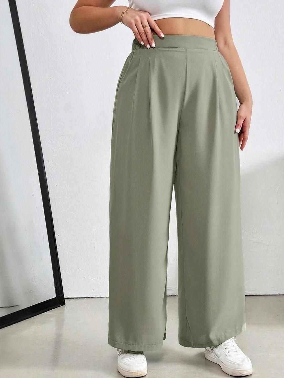 CURVE BY KOTTY Women Relaxed Straight Leg High-Rise Trousers